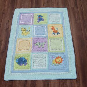 Tiddliwinks Baby Toddler Quilt Patchwork Blanket Animals Blue Yellow 35" ×‎ 44"